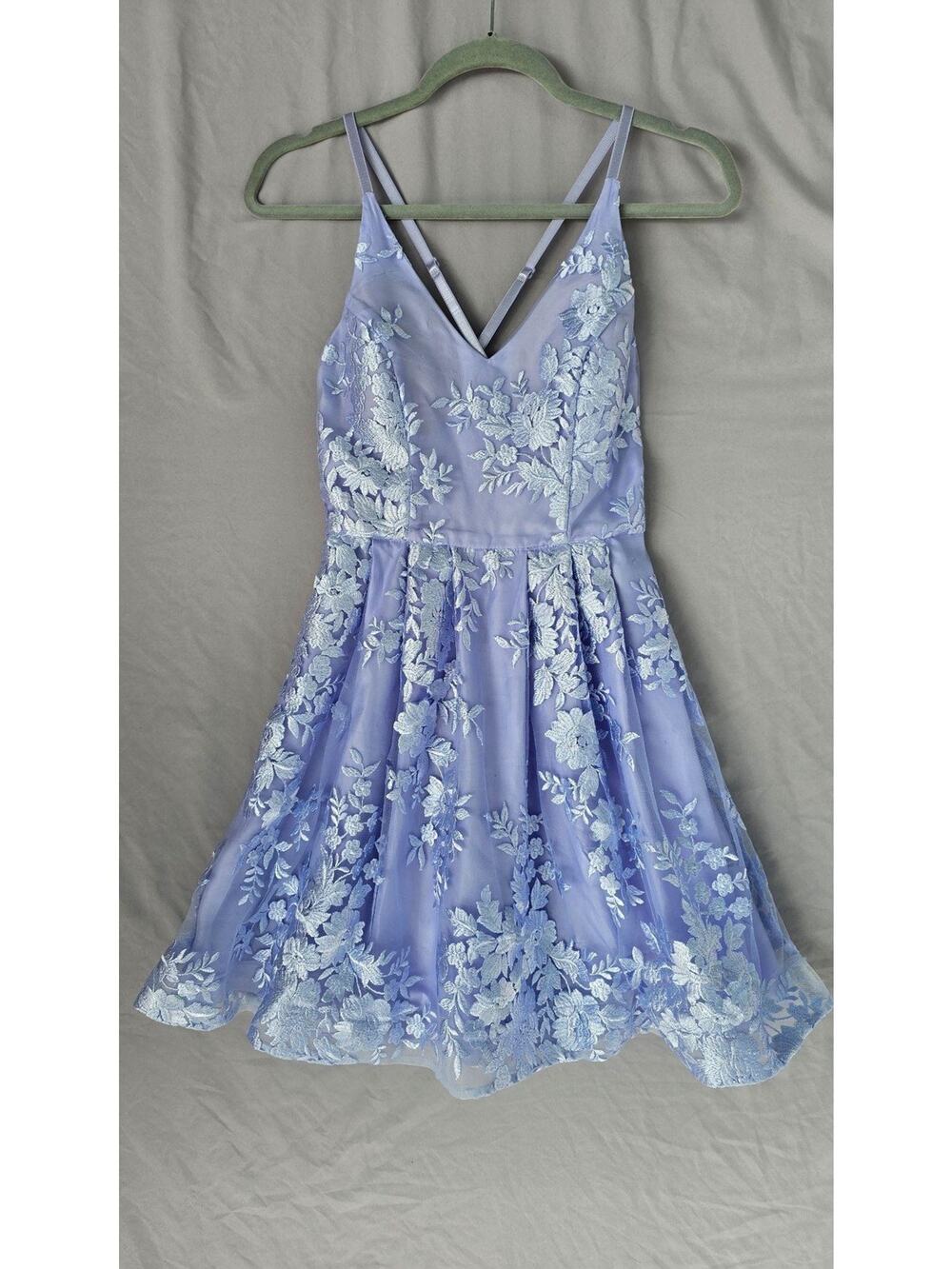 BCX Dress Juniors 1 Purple Floral Lace Embroidered Fit & Flare Mini Party